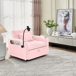 Convertible Upholstered Adjustable Pull-Out Sleeper Chair Sofa Bed with Multi-Pockets, USB Port, and 3-in-1 Function for Living Room - 1 of 4
