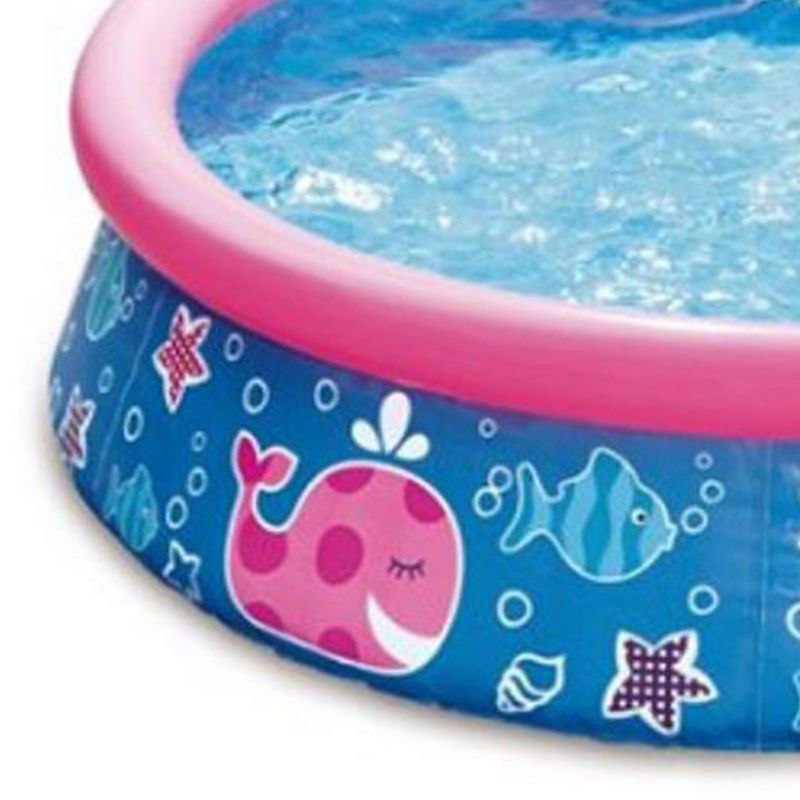 Summer Waves P1000515B167 Quick Set 5ft x 15in Round Inflatable Ring Backyard Kids Toddler Kiddie Swimming Splash Wading Pool, Pink Whale Print, 2 of 5