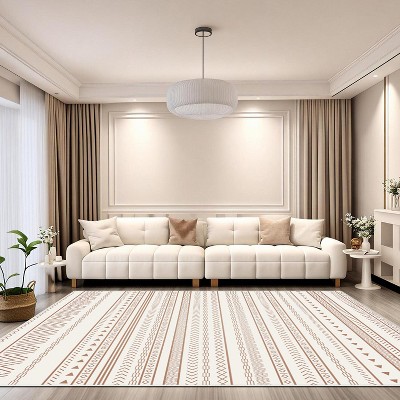 MaseiKar Washable Area Rug, Soft Faux Cashmere Carpet with Non-Slip Backing for Living Room, Bedroom, Dining Room, Modern Boho Style