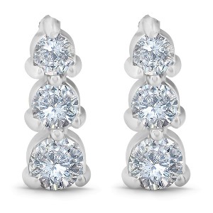 Pompeii3 1/2ct 3 Stone Round Graduated Diamond Earrings 14K White Gold - 1 of 4