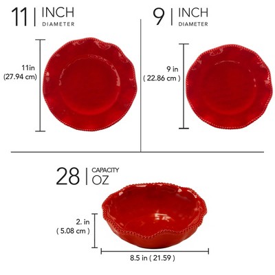 Perlette Red Heavyweight Melamine 12-Piece Dinnerware Set