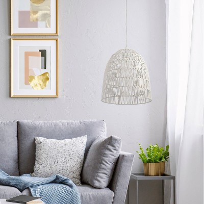 16" Imara Farmhouse Bowl Pendant Light with White Hemp Shade