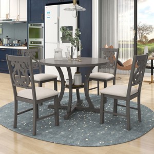Dining Sets 5 Piece, Dining Sets Round With 4 Fabric Chairs, Round Dining Table With Storage Shelf, Counter Height Dining Sets-Cuddlewood - 1 of 4