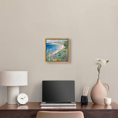 Vibrant Coastal Beach Scene Canvas Art with Gold Frame, 13" x 13"