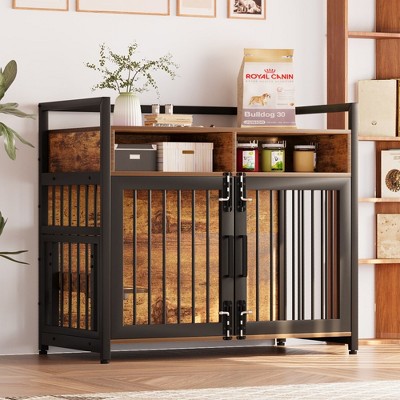 Furniture Dog Crate, Large Dog Crate Furniture with Drawers, 360° and Adjustable Raised Feeder, Wooden Dog Crate for Large Medium Dog Indoor