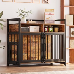 Furniture Dog Crate, Large Dog Crate Furniture with Drawers, 360° and Adjustable Raised Feeder, Wooden Dog Crate for Large Medium Dog Indoor - 1 of 4