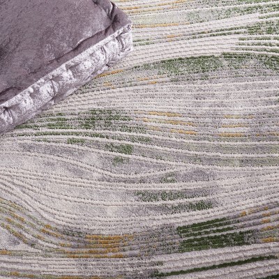 Palma Beige and Green Hand-Knotted Synthetic Area Rug