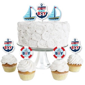 Big Dot of Happiness Ahoy It's a Boy - Dessert Cupcake Toppers - Nautical Baby Shower Clear Treat Picks - Set of 24 - 1 of 4