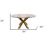 HomeRoots 54" Clear and Gold Glass and Metal Cross Leg Base Round Top Dining Table - 3 of 4