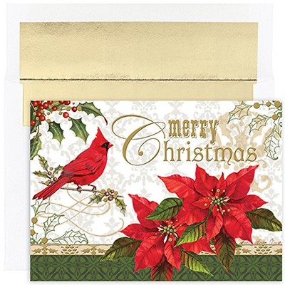 JAM Paper Christmas Cards Set Merry Christmas Cardinal 16/Pack 526859900