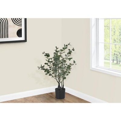 Monarch Specialties Artificial Plant 35 inch Tall Eucalyptus Tree Indoor Faux Fake Floor Greenery Potted Decorative Green Leaves Black Pot