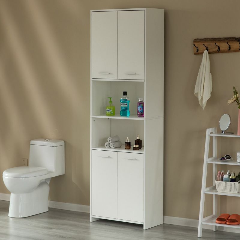 Modern White Standing Bathroom Tall Linen Tower Storage Cabinet, 3 of 8