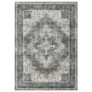 Indoor Vintage Floral Medallion Non Slip Living Room Rugs, Washable Soft Ultra Thin Bedroom Dining Room Carpet for Home Office - 1 of 4