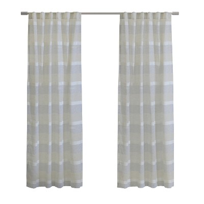 Habitat 100% Polyester Nathan Stripe Sheer Faux Linen Dual Header Curtain Panel Blue