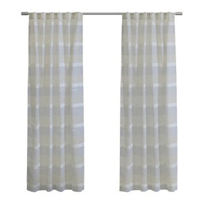 Habitat 100% Polyester Nathan Stripe Sheer Faux Linen Dual Header Curtain Panel Blue - 1 of 4