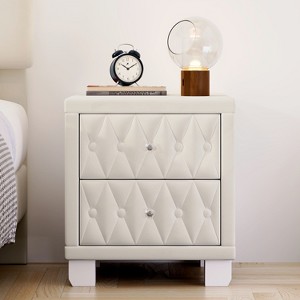 PAGED Upholstered Night Stand Modern Wooden Nightstand with 3 Storage Drawers and Marble Stickers Tabletop for Bedroom - 1 of 4