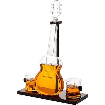 The Wine Savant Guitar Design Whiskey & Wine Decanter Set Includes 2 Whiskey Glasses, Beautiful Home Decor - 1000 ml