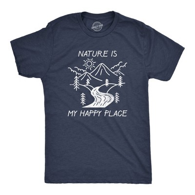 Mens Nature Is My Happy Place T Shirt Funny Outdoor Camping Hiking Lovers Tee For Guys - Crazy Dog Men's T Shirt