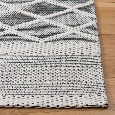 Marbella 6' Square Black and Ivory Wool Cotton Rug