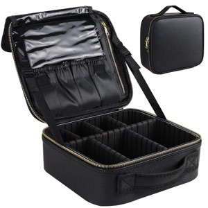 Makeup Bag for Women, Travel Bag Organizer Cosmetic Case with Adjustable Dividers Waterproof Shockproof Handbag, Black - 1 of 4