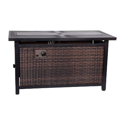 Black and Espresso Wicker Gas Fire Pit Table with Steel Top