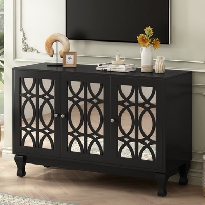 NicBex Mirrored TV Stand for 55 Inch TV with Metal Handles,TV Entertainment Center with 3-Door Cabinet,TV Console Table for Living Room