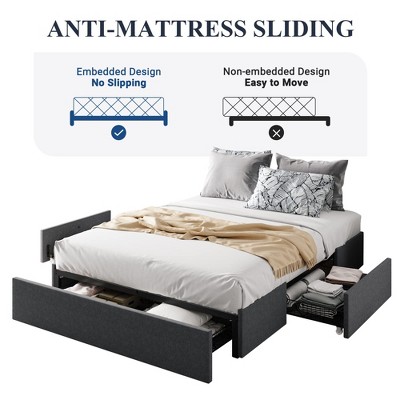 Dark Gray Full Upholstered Platform Bed with Storage Drawers
