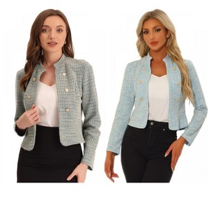 INSPIRE CHIC Women's Tweed Stand Collar Business Open Front Cropped Jacket 2 Packs - 1 of 4