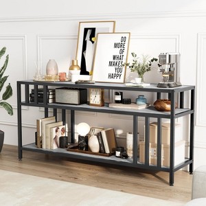 58" TV Stand for TVs up to 65", 3-Tier Open Media Console with Quad-Tube Support, Grey - 1 of 4