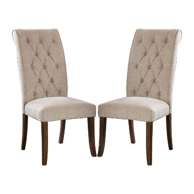 Simple Relax Set of 2 Linen-like Fabric Upholstered Side Chairs in Rustic Oak and Beige