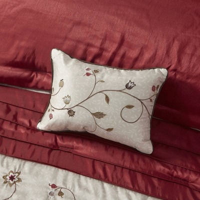 California King Red and Taupe 7-Piece Embroidered Comforter Set