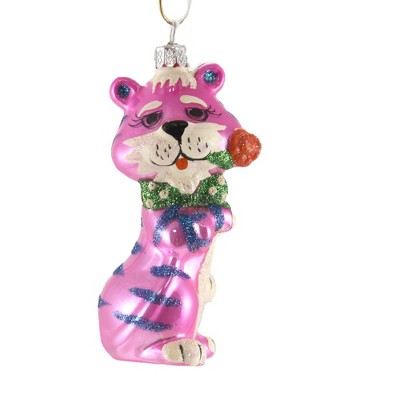 Holiday Ornament 4.25" Retro Pink Tiger Kitsch Spring Easter Flower  -  Tree Ornaments