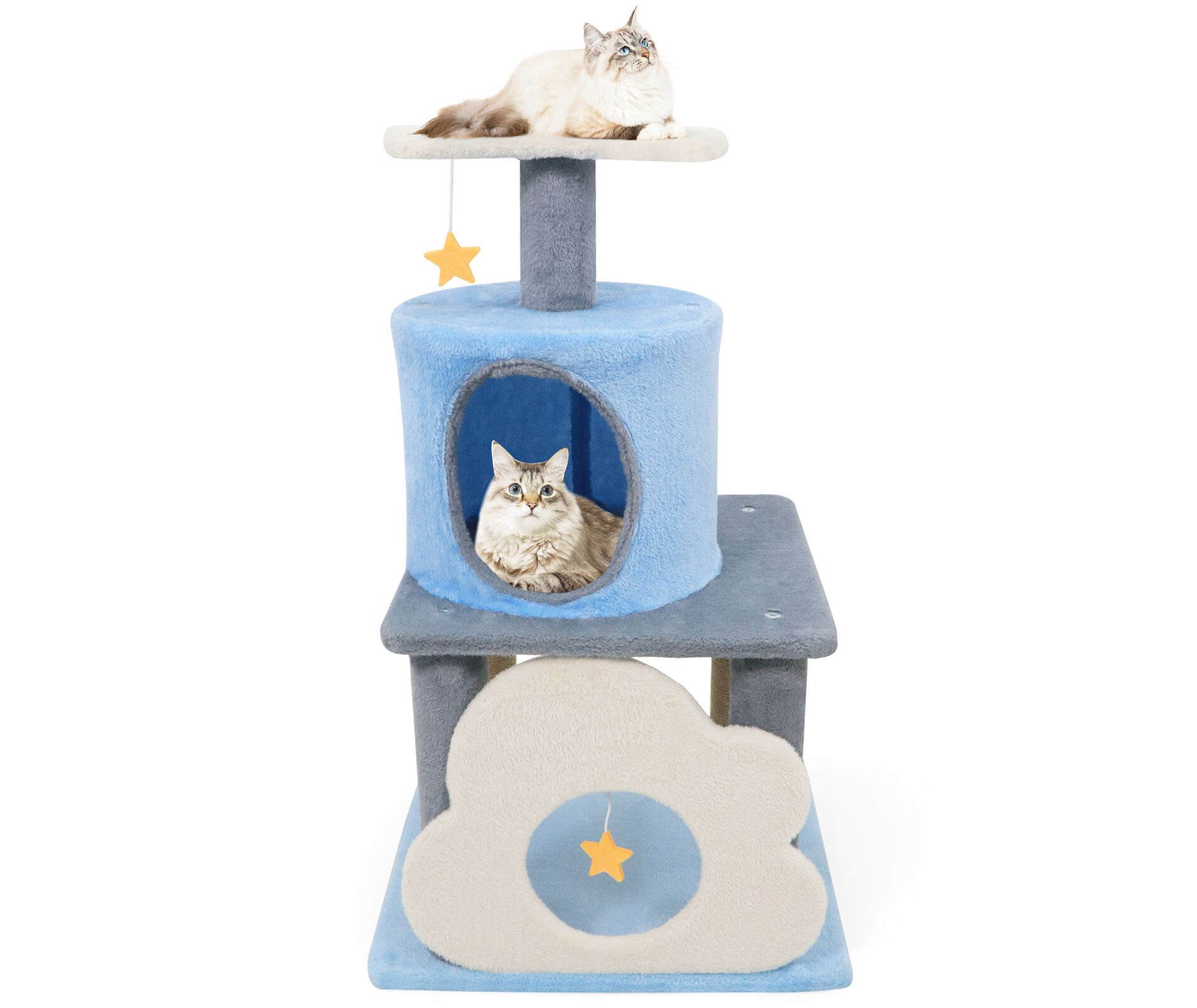 Costway 31.5” Cute Modern Cat Tree with Condo Top Perch Jute Scratching Posts Hanging Toy Blue/Purple