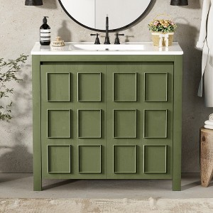 ChicFurnit 24/30/36 Inch Bathroom Vanity with Sink Retro Bathroom Storage Cabinet with Soft Close Door Ceramic Sink for Bathroom, 18.3"*24"*33.8" - 1 of 4