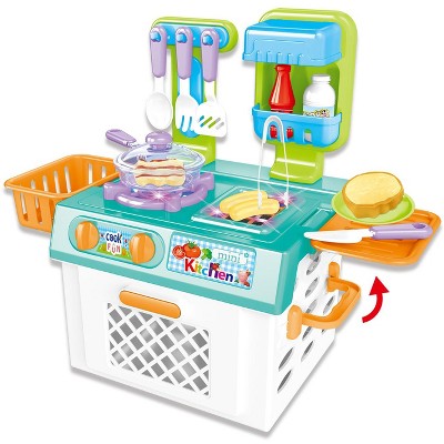 Kitchen Set Multifunction Cooking Kids Toy with Sound and Light Pretend Play Includes Play Food, Kit