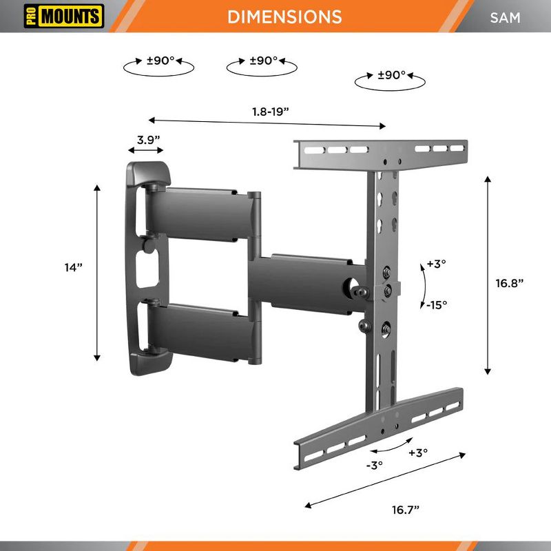 Promounts Full Motion TV Wall Mount for TVs 30" - 65" Up to 80 lbs, 2 of 5