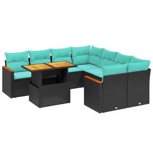 vidaXL 9 Piece Patio Sofa Set with Cushions - Black Poly Rattan - 1 of 4
