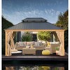 Aoodor 12'x 16'Wooden Grain Coated Aluminum Gazebo Hardtop 2-Tier Black Steel Roof, Wooden Print Frame with Curtain&Netting for Patios, Gardens, Lawns - 2 of 4