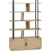 COUCHETA 71" Tall Industrial 5-Tier Bookcase with Rattan Doors - Open Shelves & Storage Cabinet, Metal Frame - 3 of 4