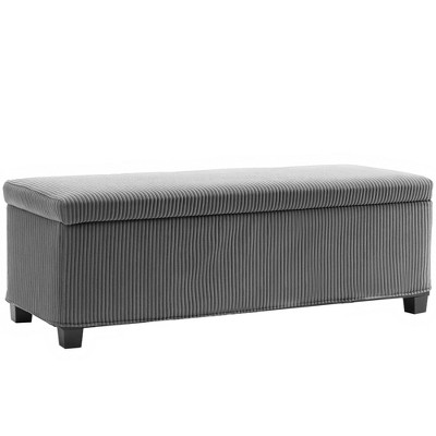 HOMCOM 44 Inches Storage Ottoman Bench, Corduroy End of Bed Foot Rest with Lid, Legs, Storage Chest for Living Room, Bedroom, Entryway, Gray