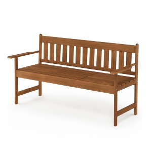 HOMLUX 2-Person Outdoor Patio Garden Bench Loveseat Porch Chair Solid Wood with Armrest, Small Table - 1 of 4