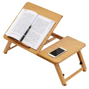 Bamboo Laptop Tray, Foldable Bed Table for Laptop Up, Adjustable Angle and Height, for Work & Breakfast - 1 of 4