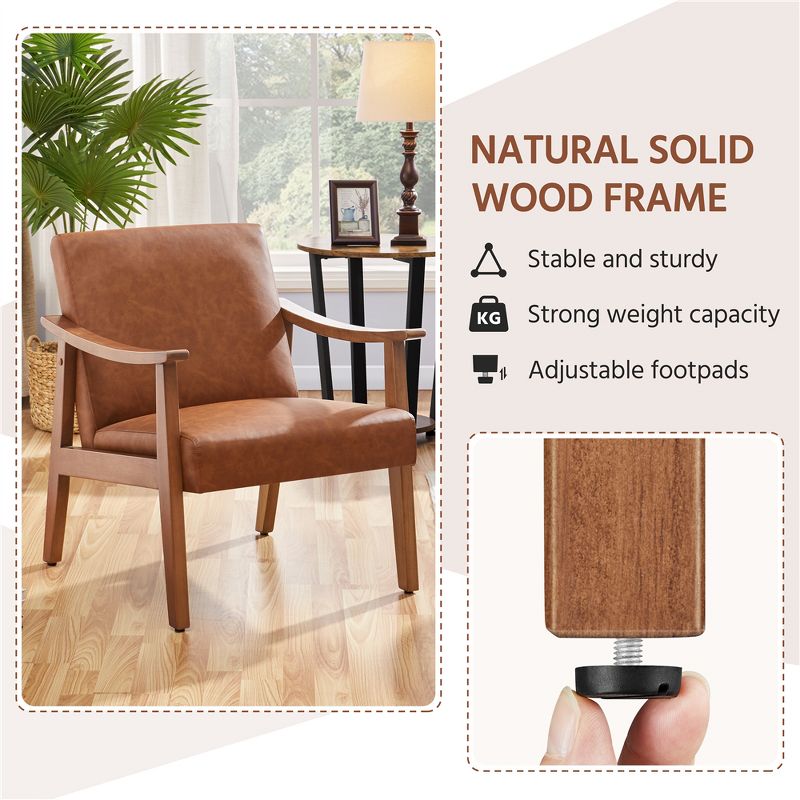 Yaheetech Modern Faux Leather Upholstered Armchair Accent Chair with Solid Wood Legs, 5 of 13