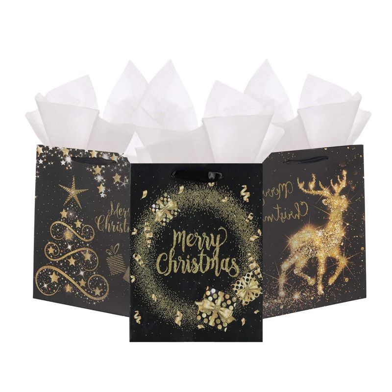 Neliblu Glittered Assorted Christmas Bags - Black & Gold - Set of 12, 1 of 4