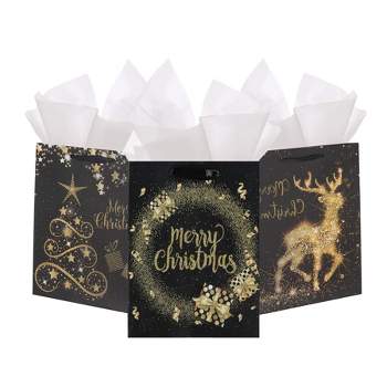 Neliblu Glittered Assorted Christmas Bags - Black & Gold - Set of 12