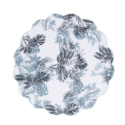 Bruno Palms Blue and White Quilted Fabric Round Placemats Set of 6