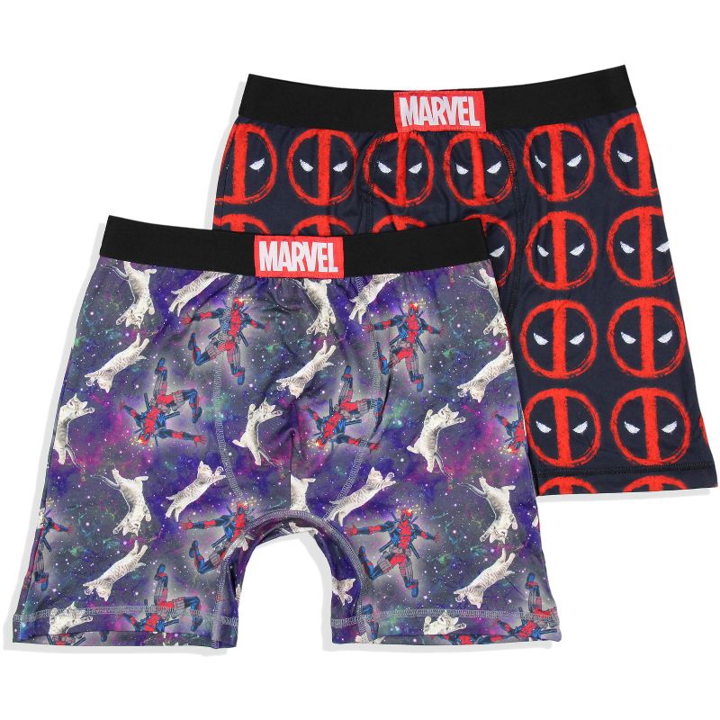Marvel Mens' 2 Pack Deadpool Cat Symbol Boxers Underwear Boxer Briefs Black, 1 of 5