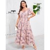 Clearlove Women's Plus Size Summer Dresses Sweetheart Neck Ruffle Short Sleeve Casual Boho Floral Pleated Long Dress. - 2 of 4