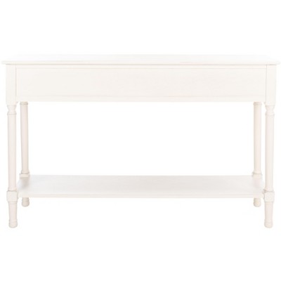 Distressed White Wooden Console Table with 3 Drawers and Storage Shelf