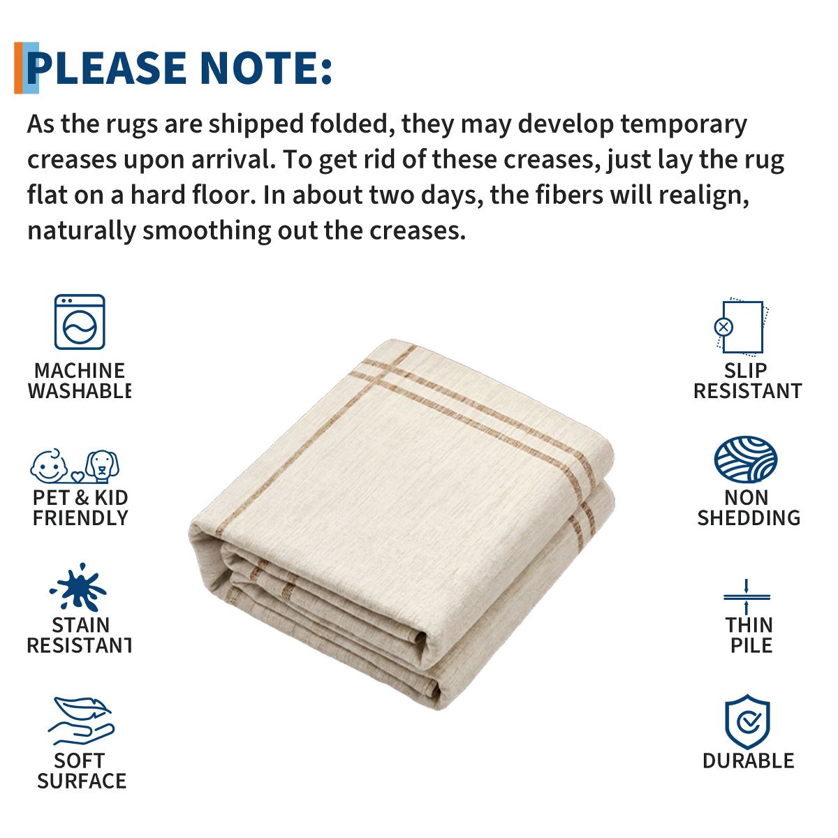 Bordered Washable Area Rug with Non-Slip TPR Backing, Soft Neutral Carpet - thumbnail 9